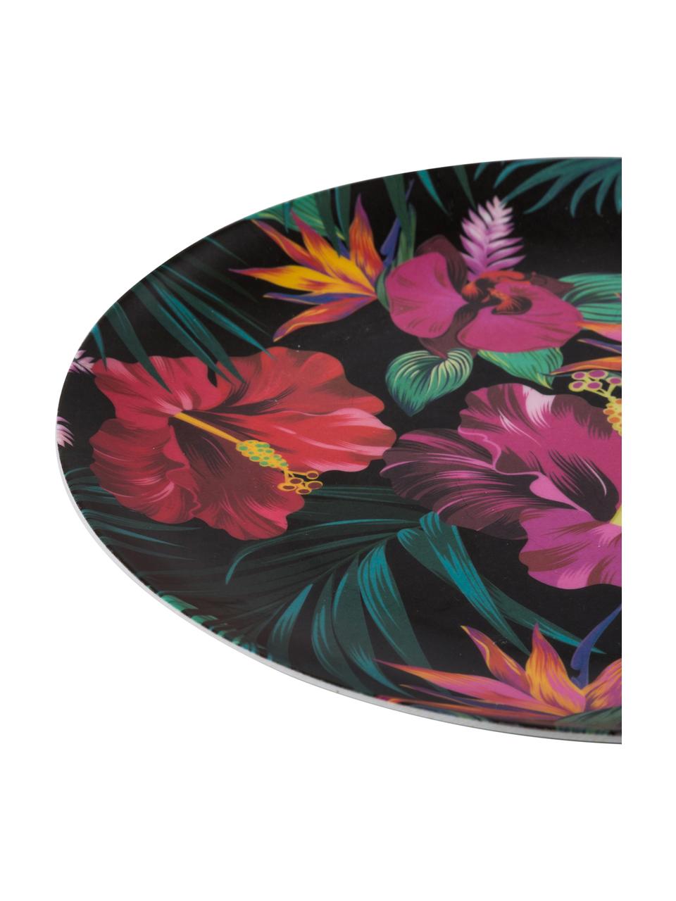 Assiette plate en bambou Tropical Flower, Tons verts, couleurs fuchsia, rouge, blanc