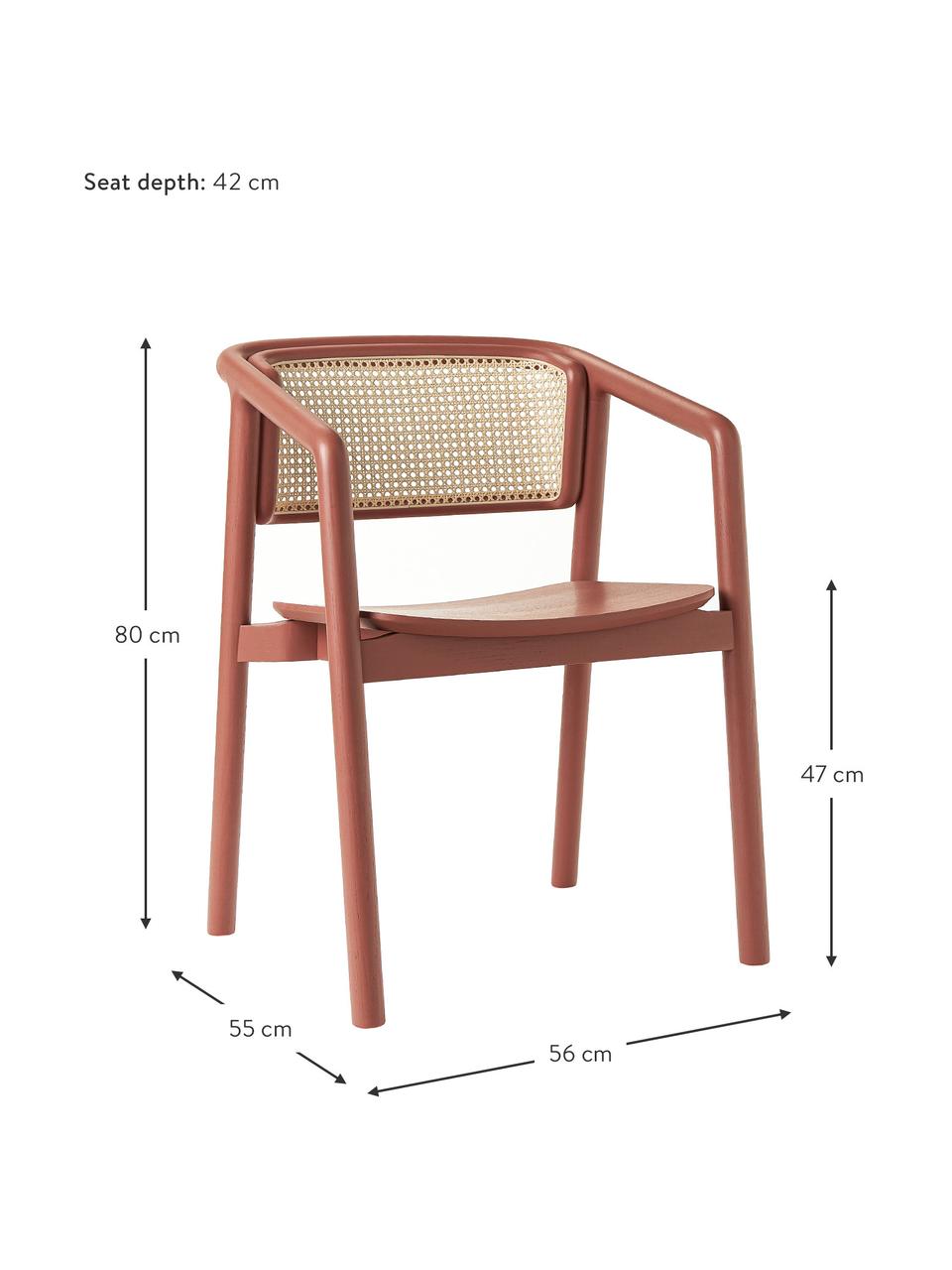 Židle s područkami a vídeňskou pleteninou Gali, Jasanové dřevo, terakotová, Š 56 cm, H 55 cm