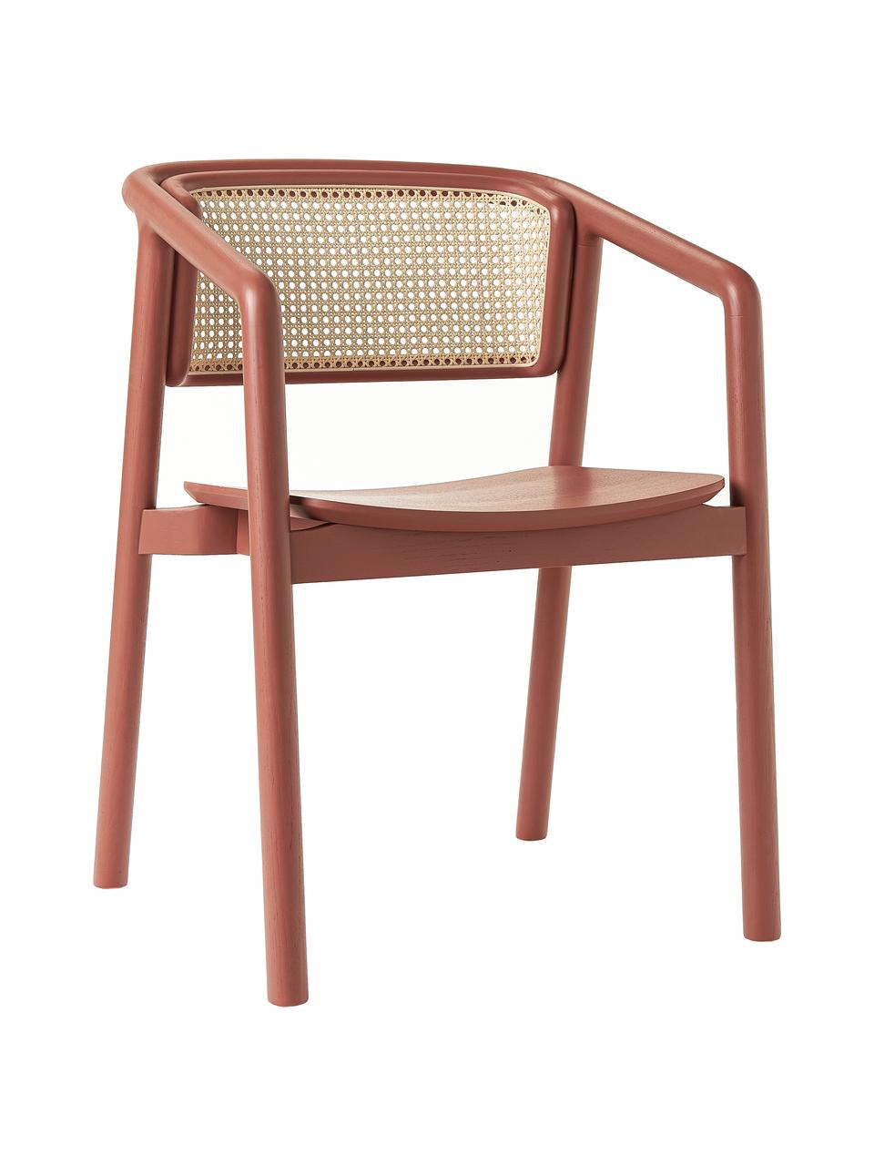 Židle s područkami a vídeňskou pleteninou Gali, Jasanové dřevo, terakotová, Š 56 cm, H 55 cm