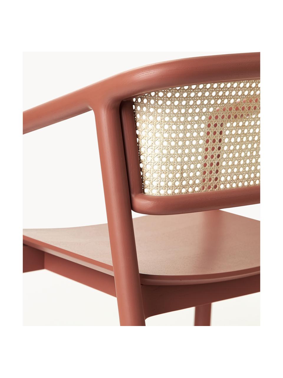 Silla con reposabrazos con tejido vienés Gali, Estructura: madera de fresno maciza c, Asiento: contrachapado de madera d, Terracota, beige, An 56 x F 55 cm