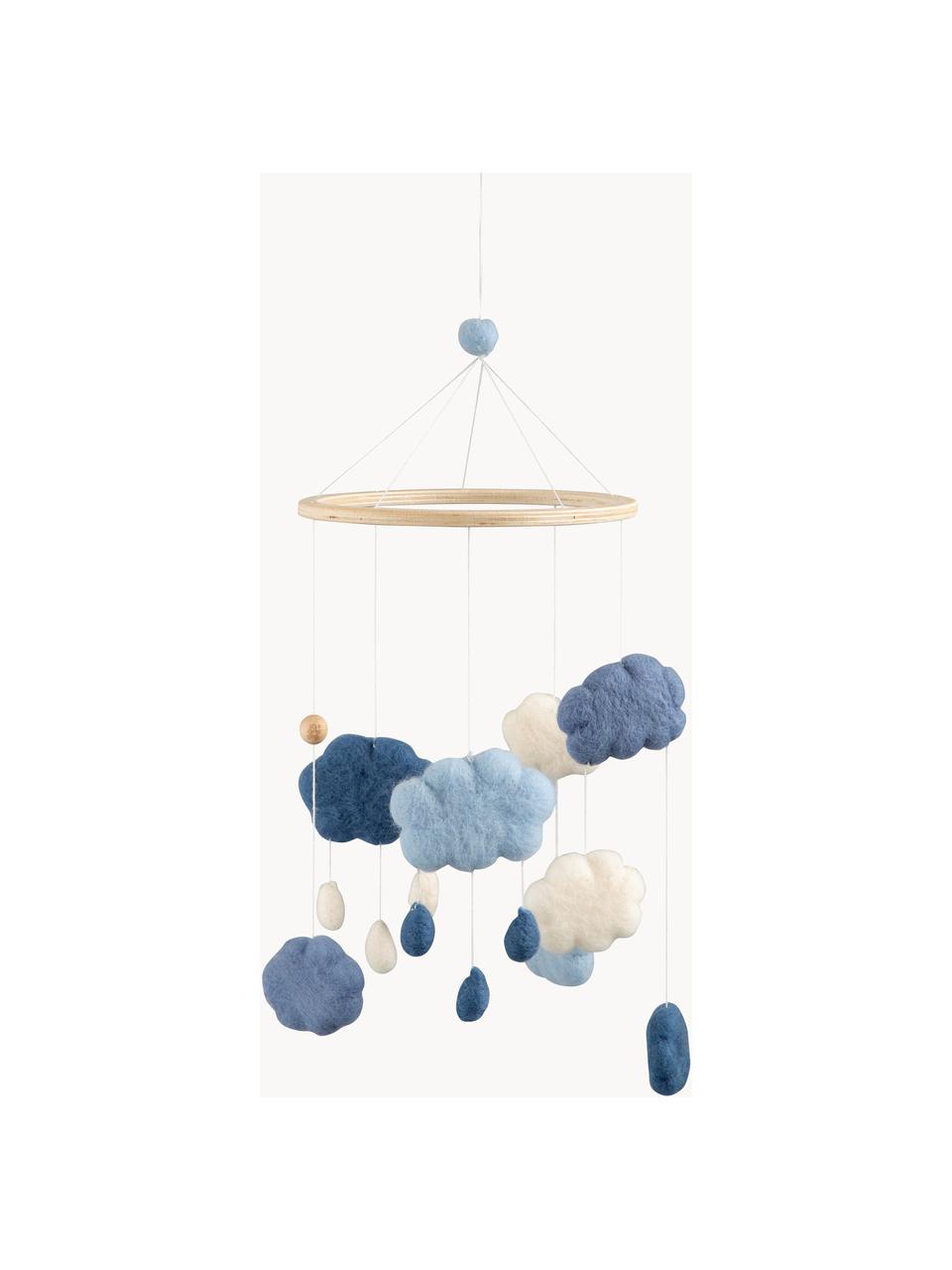 Mobile pour bébé artisanal Clouds, Tons bleus, Ø 22 x haut. 57 cm