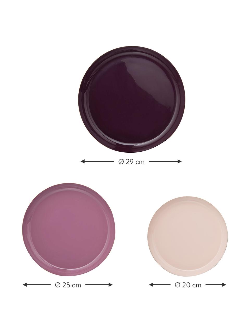 Deko-Tablett-Set Minella, 3-tlg., Metall, lackiert, Lila, Pink, RosaRand: Goldfarben, Set mit verschiedenen Größen