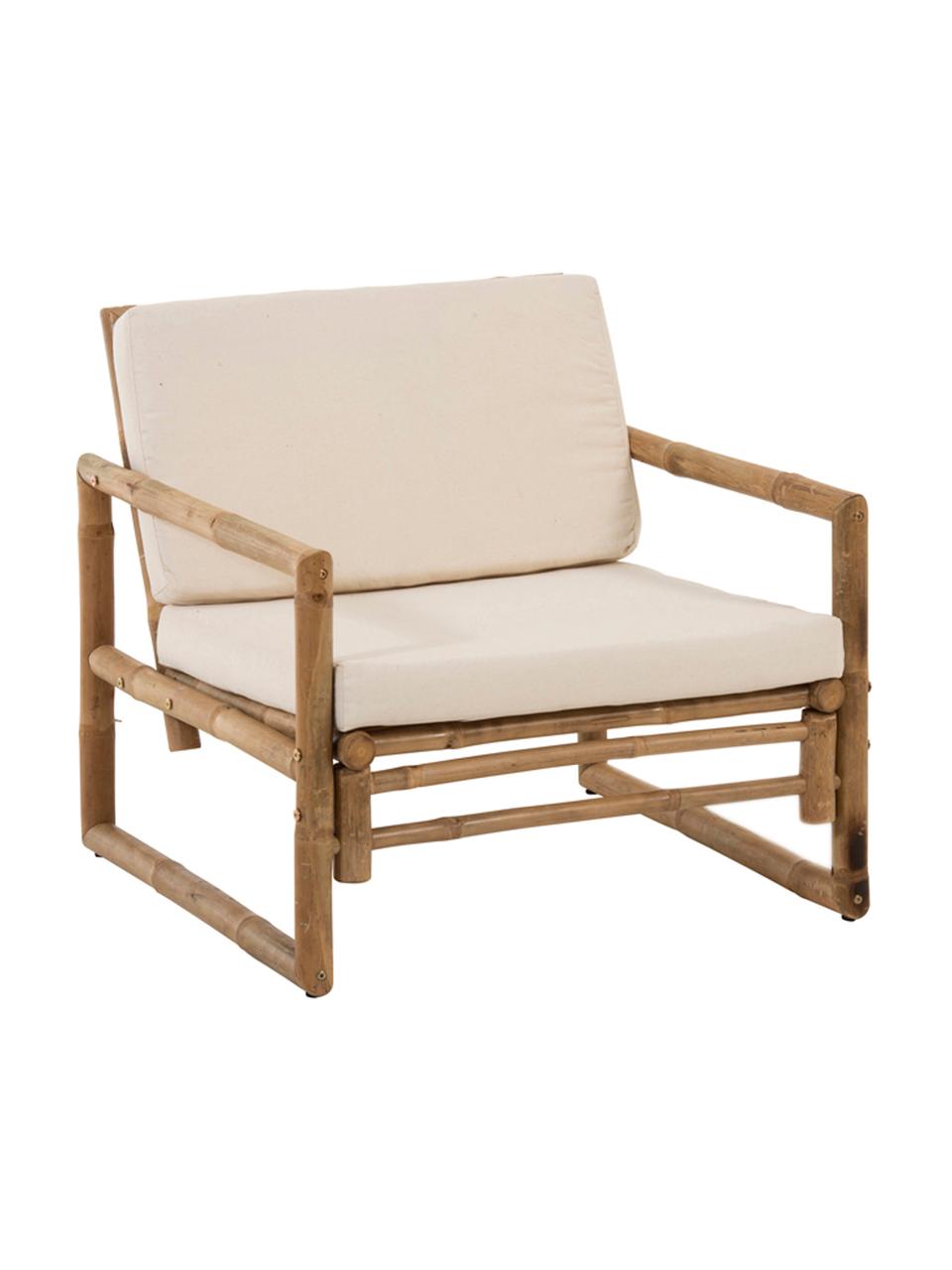 Sillón de bambú para jardín Bindi, Estructura: bambú, natural, Tapizado: algodón, Bambú, crema, An 75 x F 75 cm