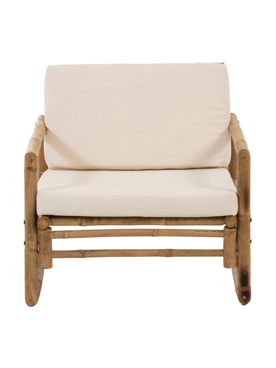 Outdoor fauteuil Bindi, Frame: natuurlijk bamboehout, Bekleding: katoen, Bamboehoutkleurig, crèmekleurig, B 75 x D 75 cm