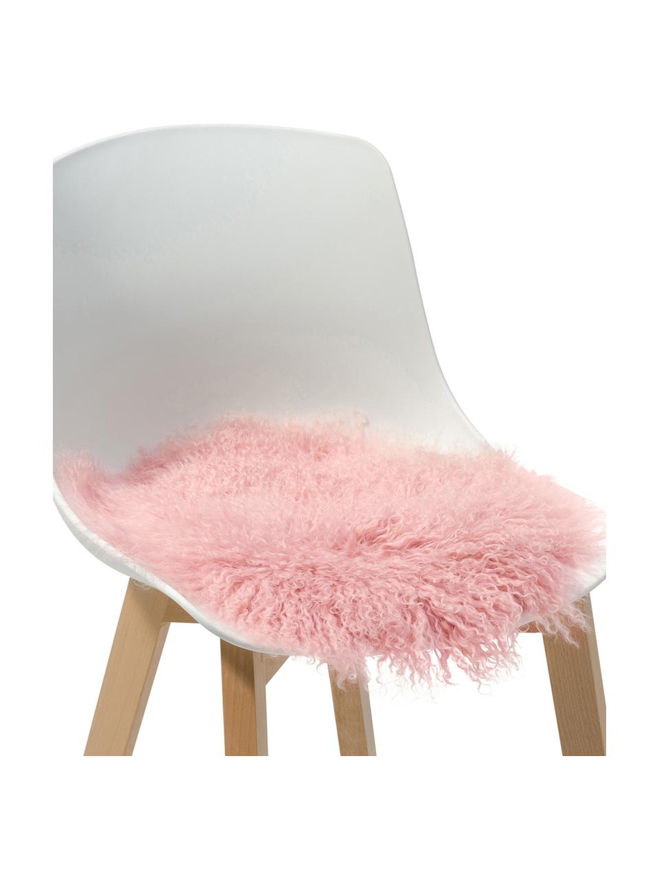 Federa arredo sedia in pelliccia di agnello a pelo lungo Ella, Retro: 100% poliestere, Rosa, Ø 37 cm