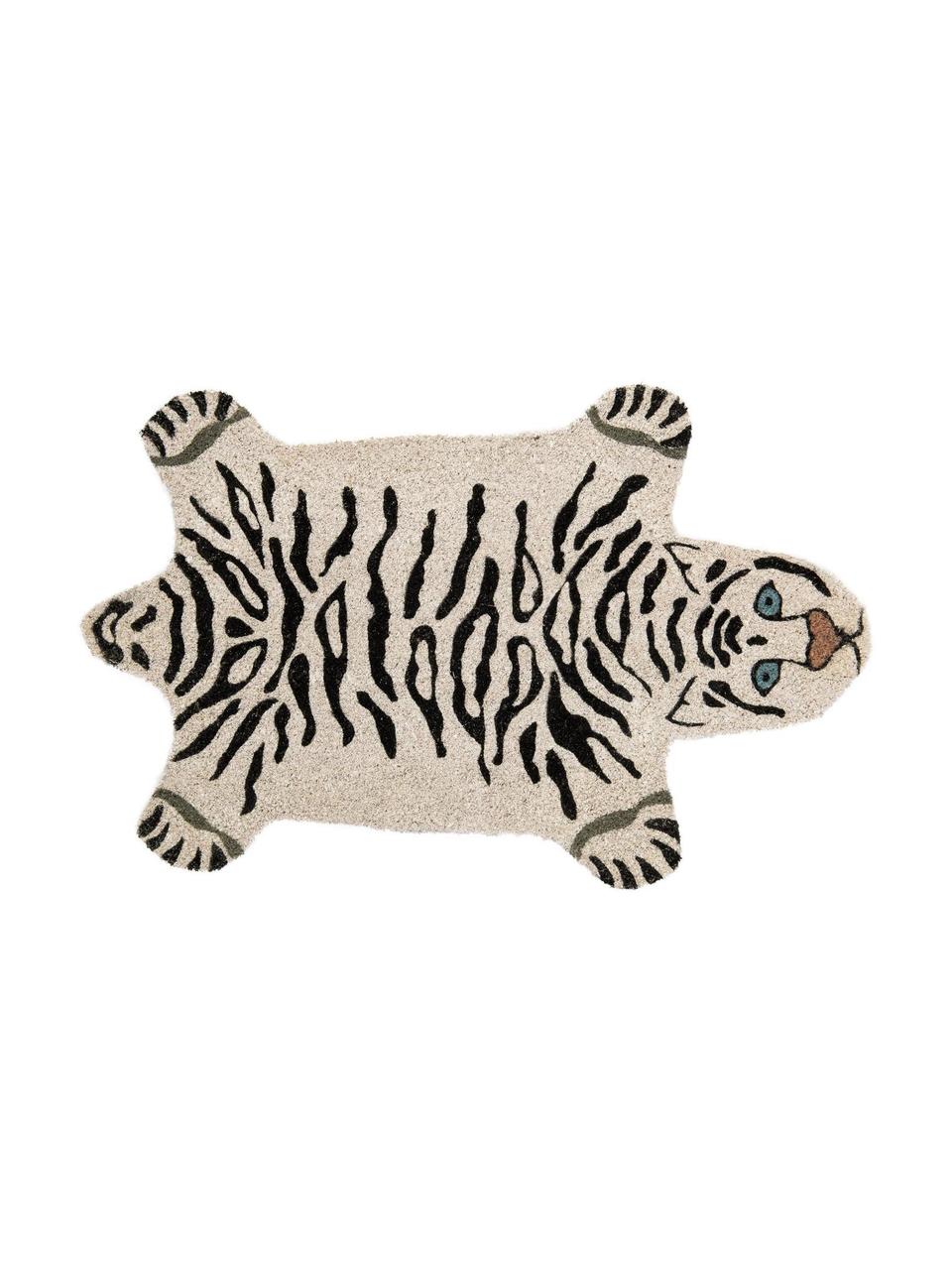 Felpudo White Tiger, Parte superior: fibras de coco, Reverso: PVC, Blanco crudo, negro, An 45 x L 70 cm