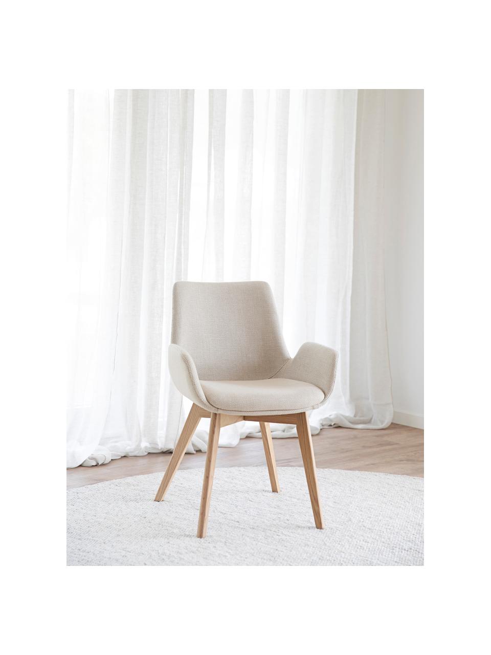 Chaises à accoudoirs Drimsdale, 2 pièces, Tissu beige clair, bois de chêne, larg. 59 x haut. 59 cm