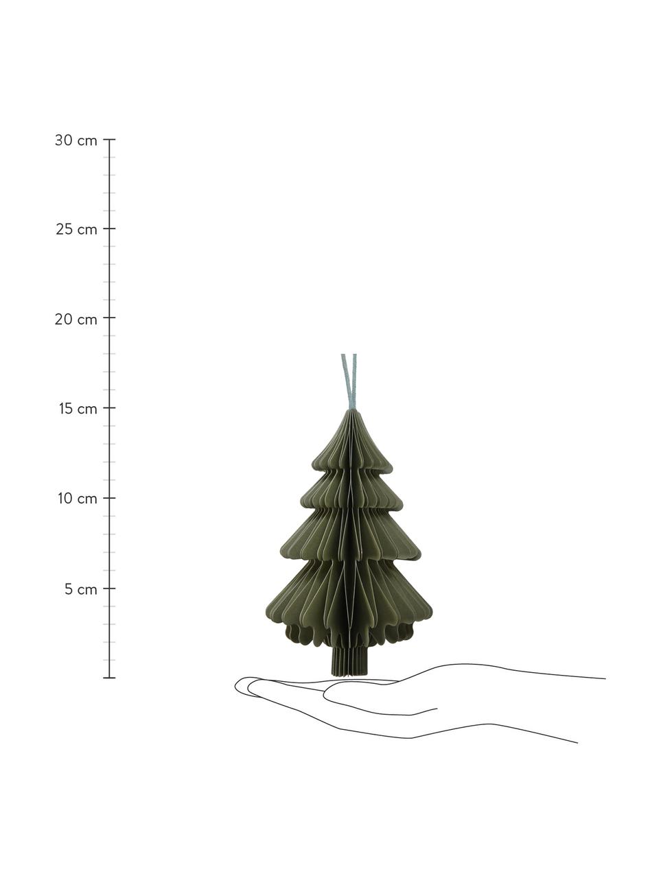 Adornos navideños Tresa, 2 uds., Figura: papel, Verde oliva, blanco, Ø 9 x Al 15 cm