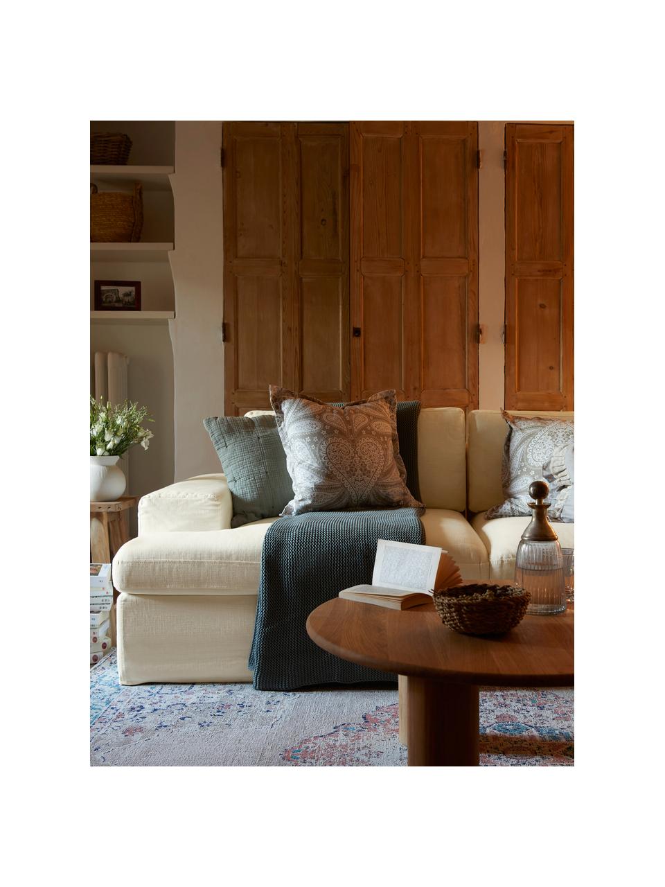Divano componibile 2 posti Russell, Rivestimento: 100% cotone Con 50.000 ci, Struttura: legno di pino massiccio c, Piedini: materiale sintetico, Tessuto beige, Larg. 206 x Alt. 77 cm