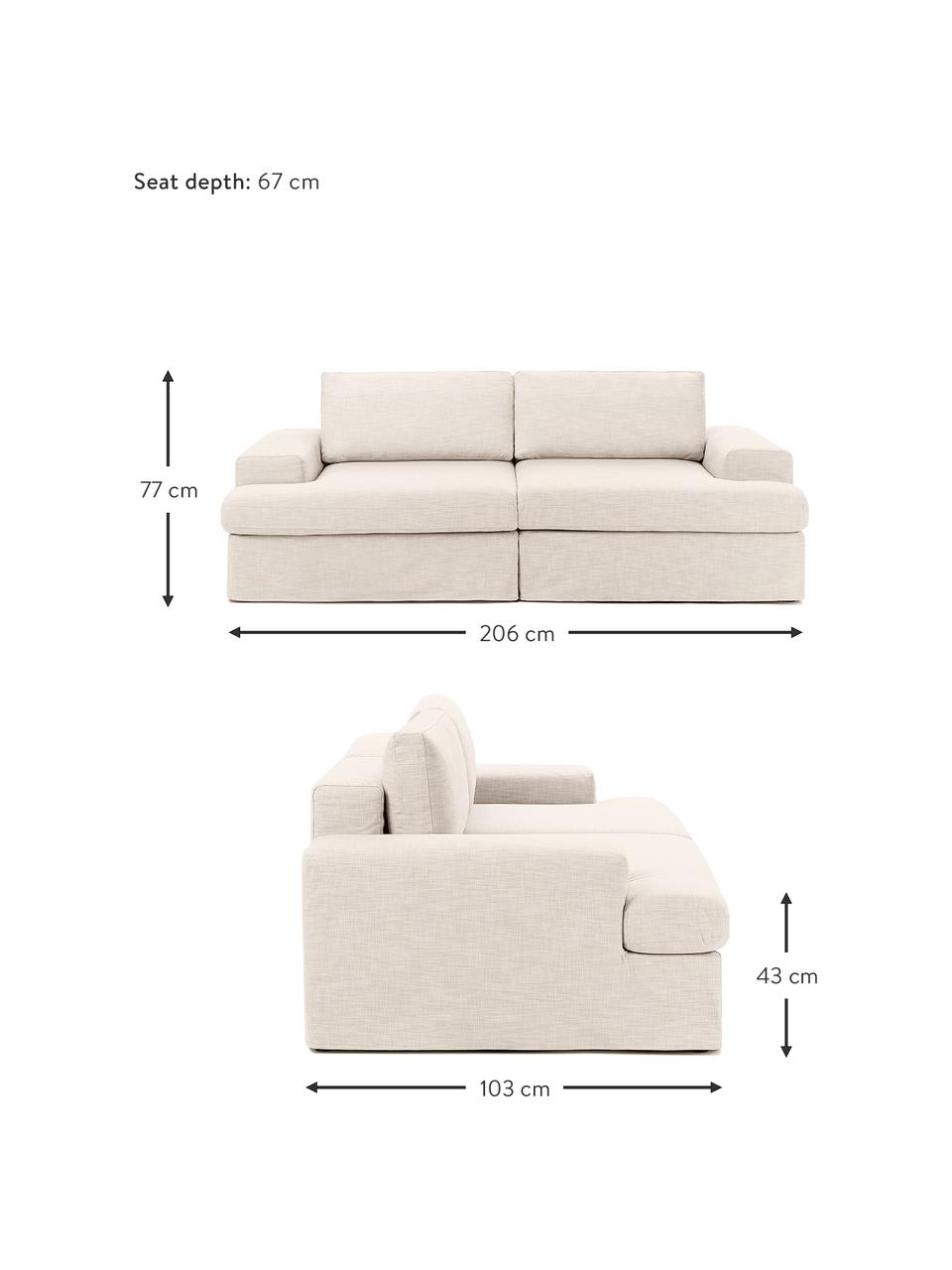 Sofa modułowa Russell (3-osobowa), Tapicerka: 100% bawełna Dzięki tkani, Stelaż: lite drewno sosnowe z cer, Nogi: tworzywo sztuczne, Beżowa tkanina, S 206 x W 77 cm