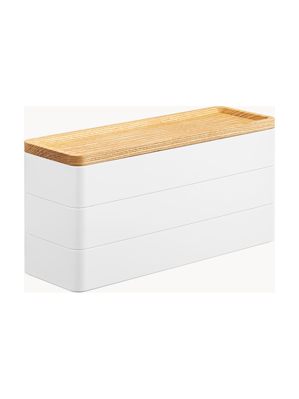 Coffret à bijoux avec couvercle Rin, 3 niveaux, Blanc, bois clair, larg. 24 x prof. 12 cm