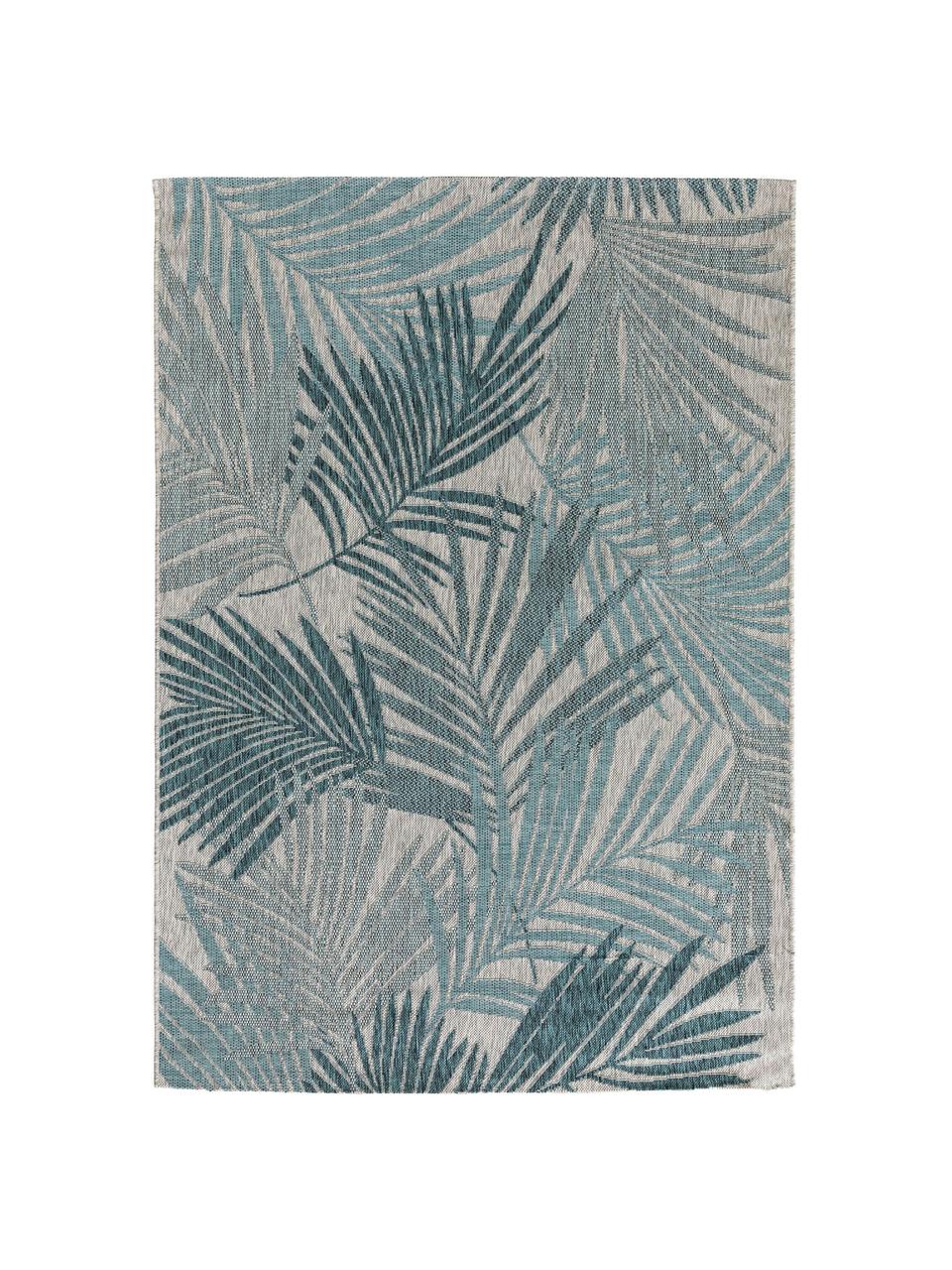 In- & outdoor vloerkleed Cleo met palmbladmotief, 90% polypropyleen, 10% polyester, Blauw, B 80 x L 150 cm (maat XS)