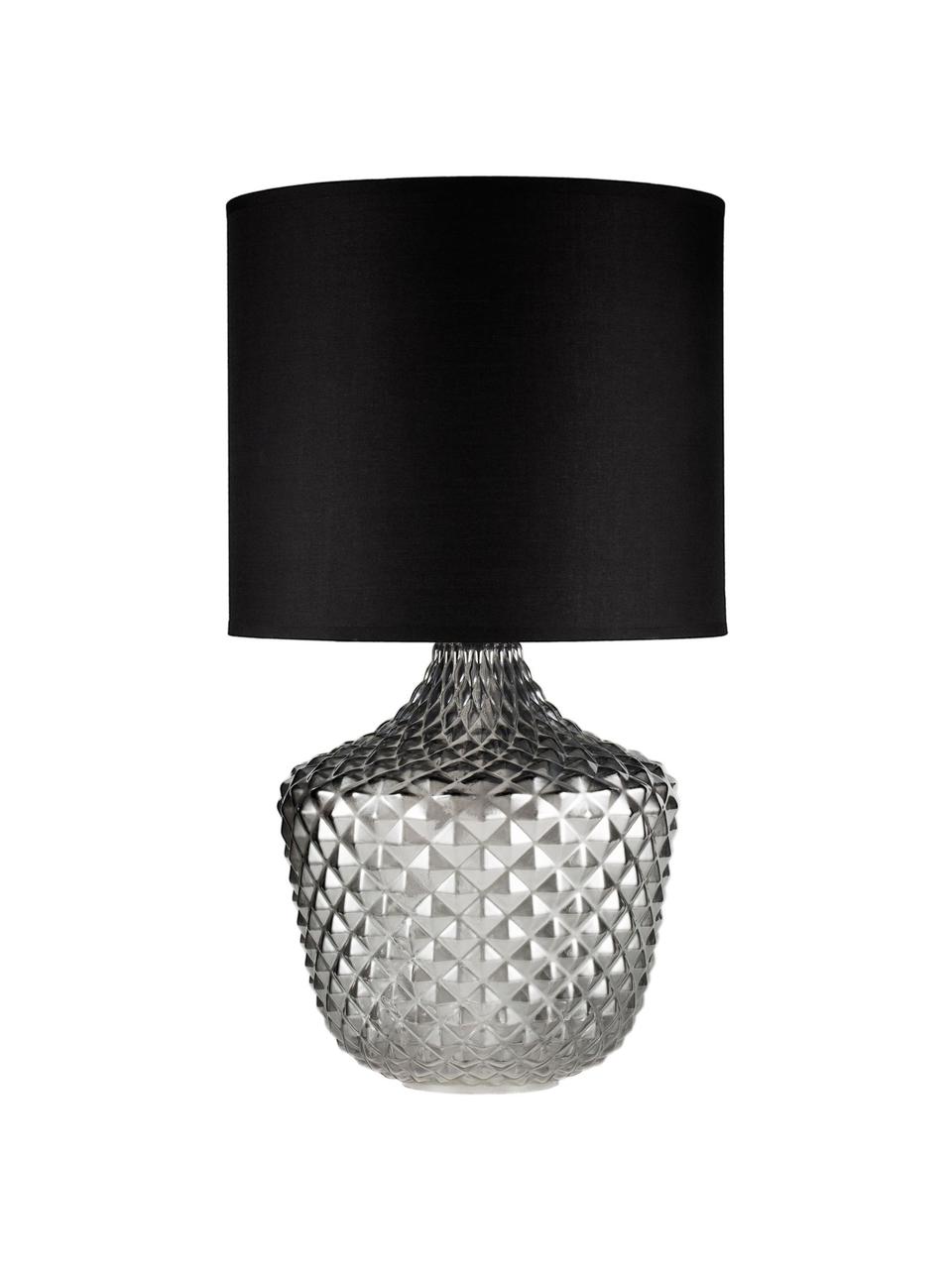 Große Tischlampe Brilliant Jewel aus Glas, Lampenschirm: Stoff, Lampenfuß: Glas, Grau, Schwarz, Ø 32 x H 56 cm