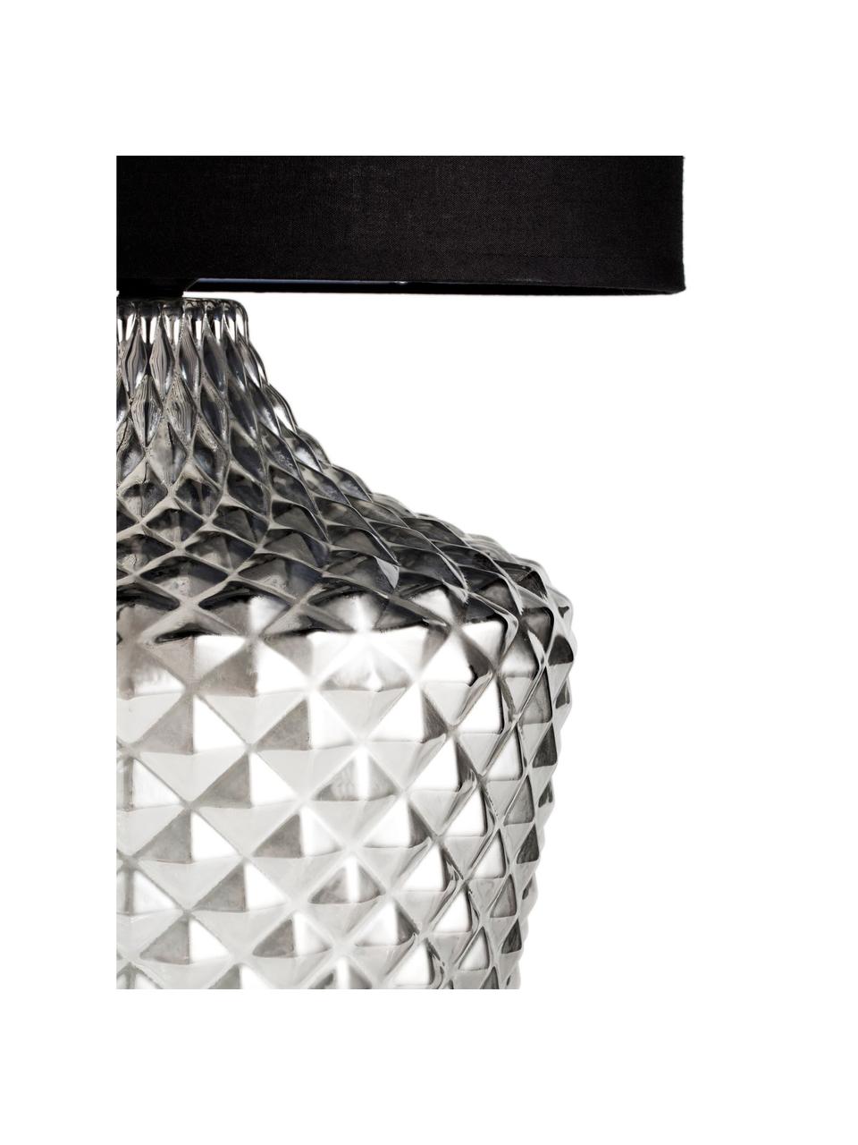 Große Tischlampe Brilliant Jewel aus Glas, Lampenschirm: Stoff, Lampenfuß: Glas, Grau, Schwarz, Ø 32 x H 56 cm
