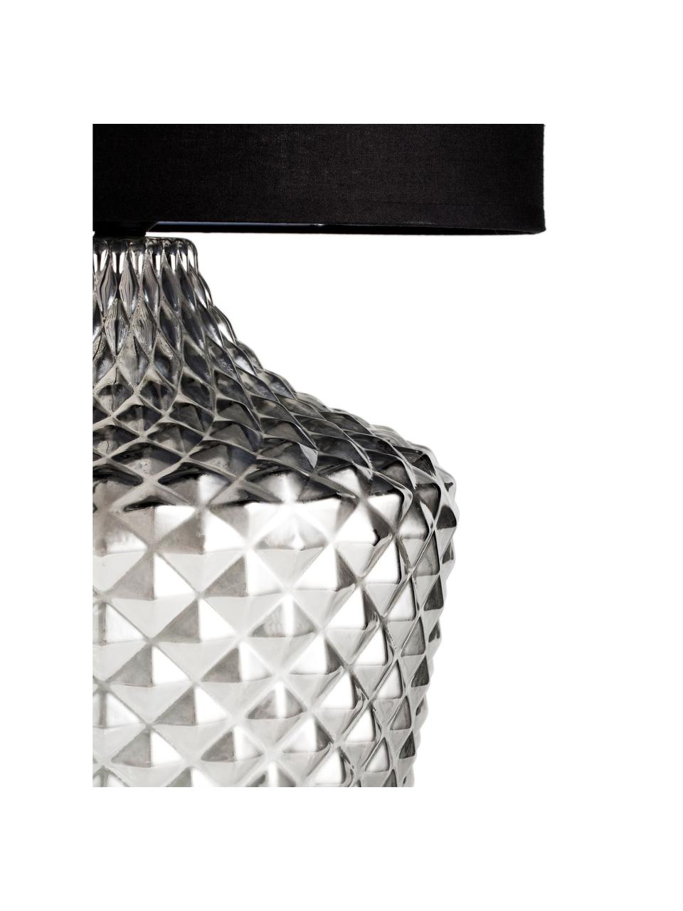 Grote tafellamp Brilliant Jewel van glas, Lampenkap: stof, Lampvoet: glas, Wit, zwart, Ø 32 x H 56 cm