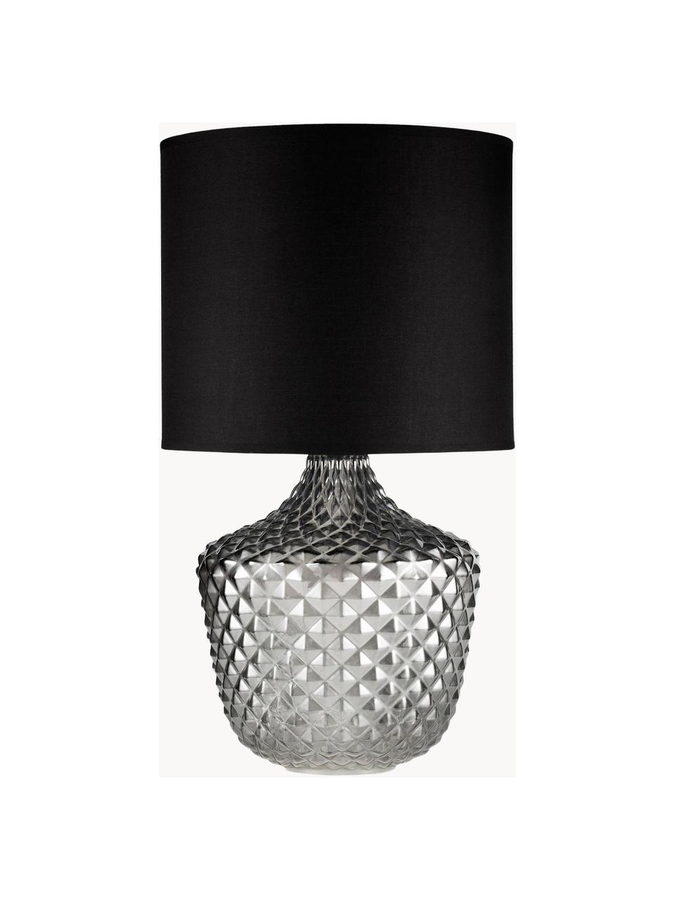 Große Tischlampe Brilliant Jewel aus Glas, Lampenschirm: Stoff, Lampenfuß: Glas, Grau, Schwarz, Ø 32 x H 56 cm