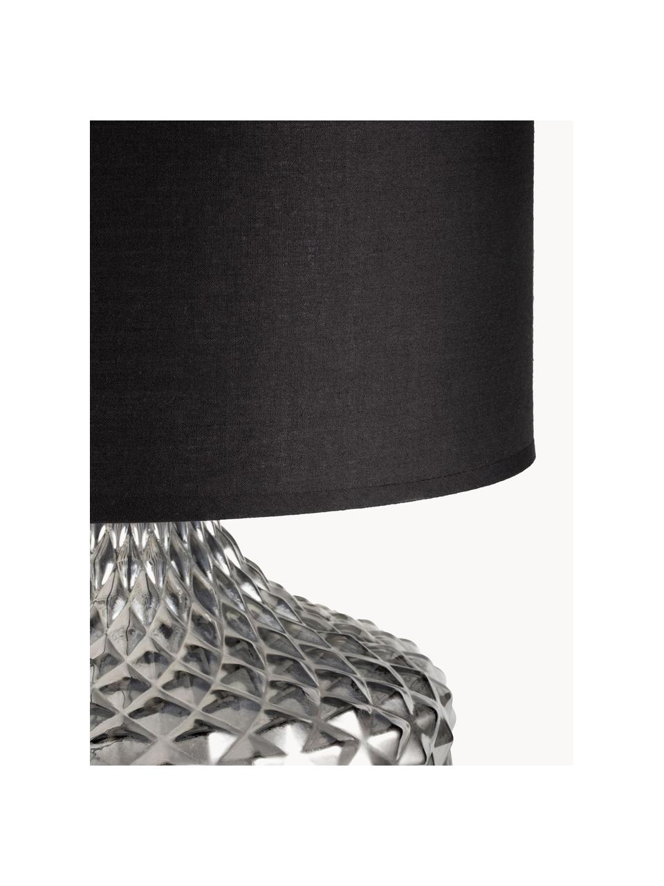 Lámpara de noche grande de vidrio Brilliant Jewel, Pantalla: tela, Cable: cubierto en tela, Gris, negro, Ø 32 x Al 56 cm