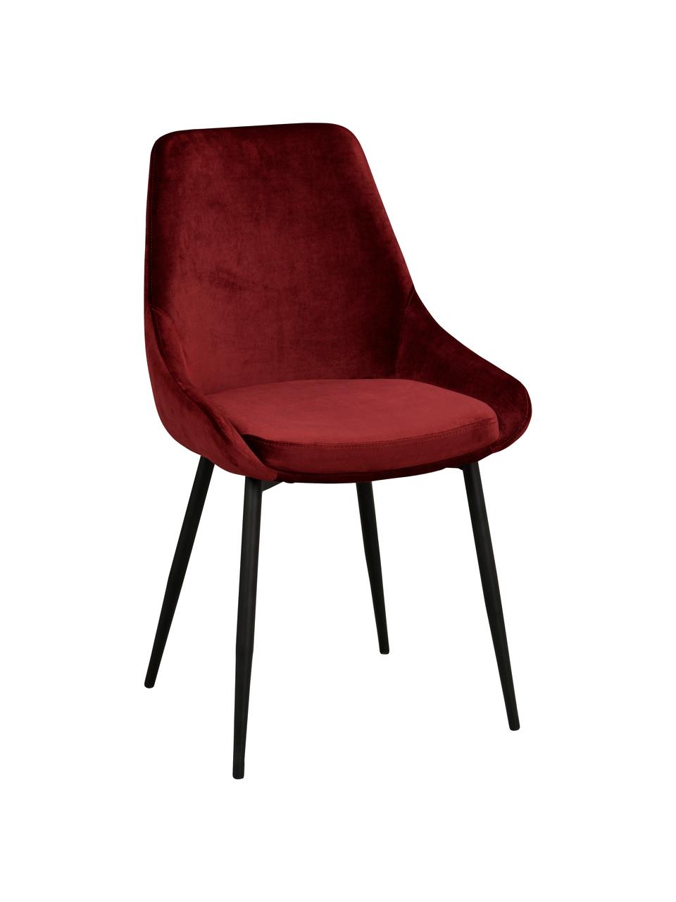 Fluwelen stoelen Sierra, 2 stuks, Bekleding: polyester fluweel, Poten: gelakt metaal, Rood, zwart, B 49 x D 55 cm