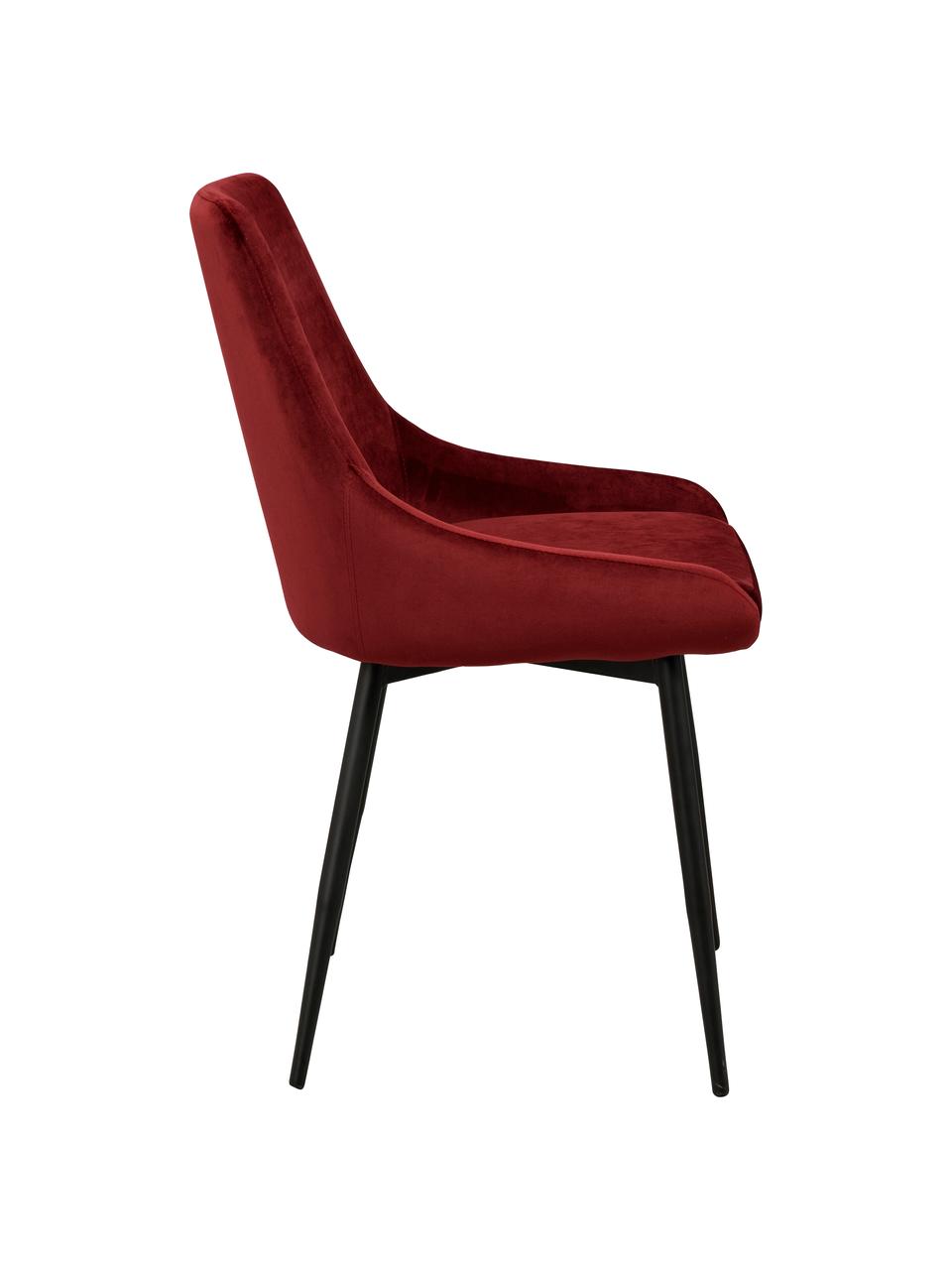 Fluwelen stoelen Sierra, 2 stuks, Bekleding: polyester fluweel, Poten: gelakt metaal, Rood, zwart, B 49 x D 55 cm