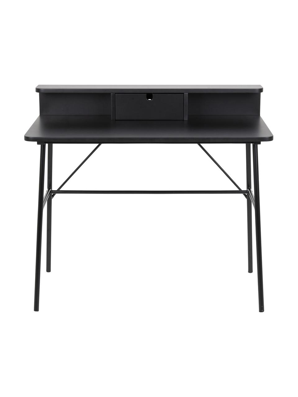 Scrivania con cassetto Pascal, Gambe: metallo verniciato, Nero, Larg. 100 x Prof. 55 cm