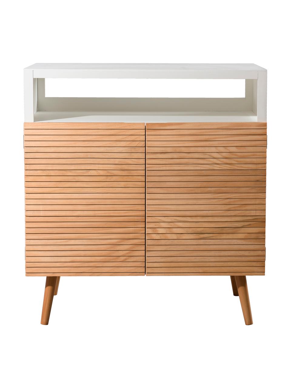 Scandi dressoir Pedro met opbergvak, Frame: gelakt MDF, Wit, grenenhoutkleurig, 80 x 89 cm