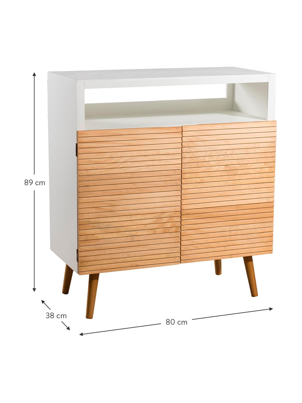 Credenza stile nordico con scompartimento Pedro, Bianco, legno di pino, Larg. 80 x Alt. 89 cm