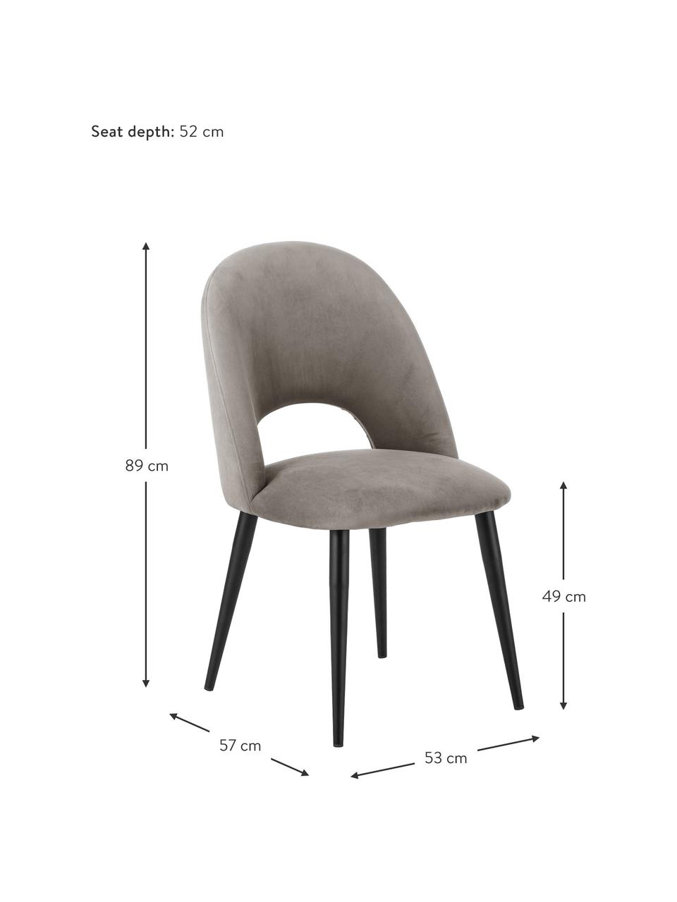 Fluwelen stoel Rachel, Bekleding: fluweel (100 % polyester), Poten: gepoedercoat metaal, Fluweel taupe, B 53  x D 57 cm
