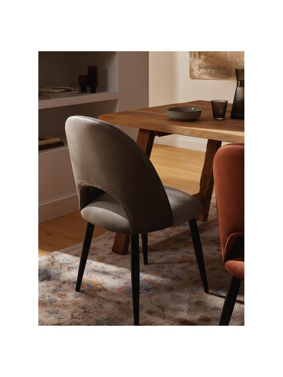 Fluwelen stoel Rachel, Bekleding: fluweel (100% polyester) , Poten: gepoedercoat metaal, Fluweel taupe, B 53  x D 57 cm