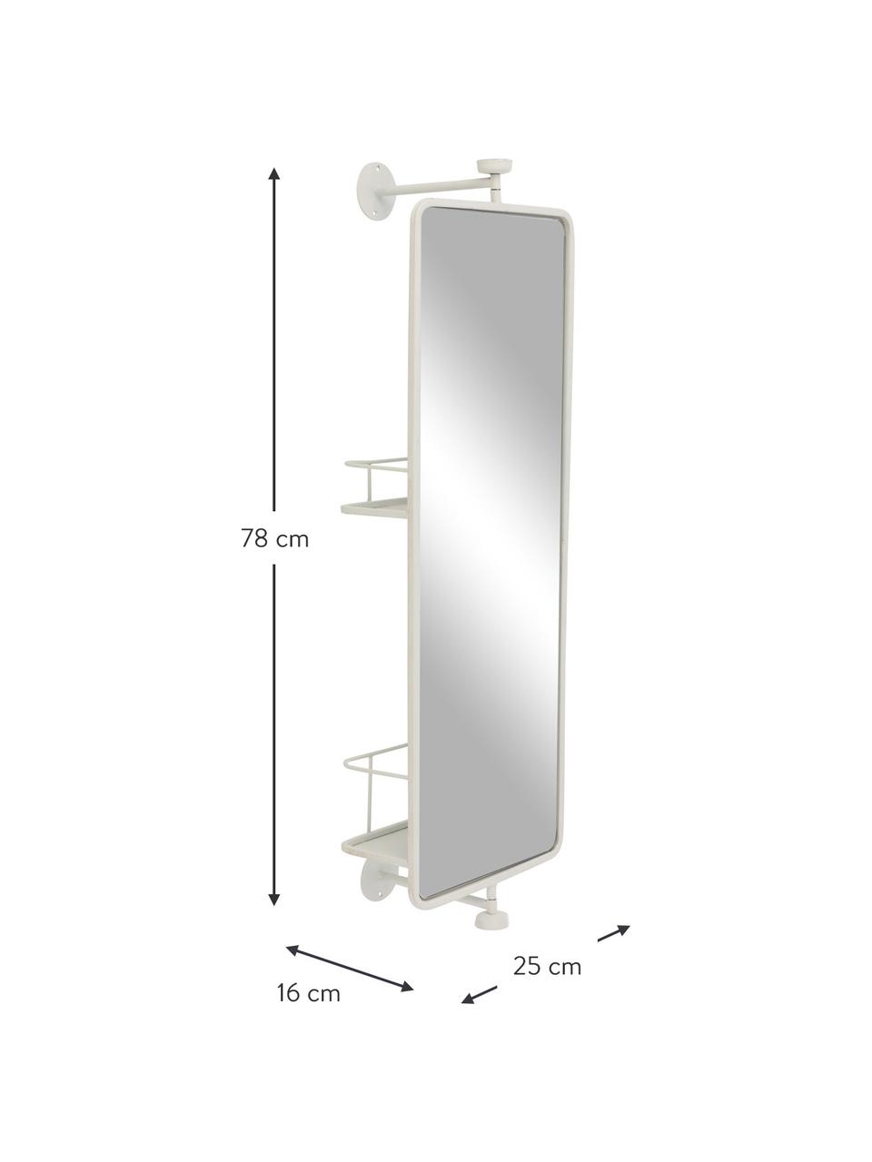 Specchio da parete con ripiani bianchi Function, Struttura: metallo rivestito, Superficie dello specchio: lastra di vetro, Bianco, Larg. 25 x Alt. 78 cm