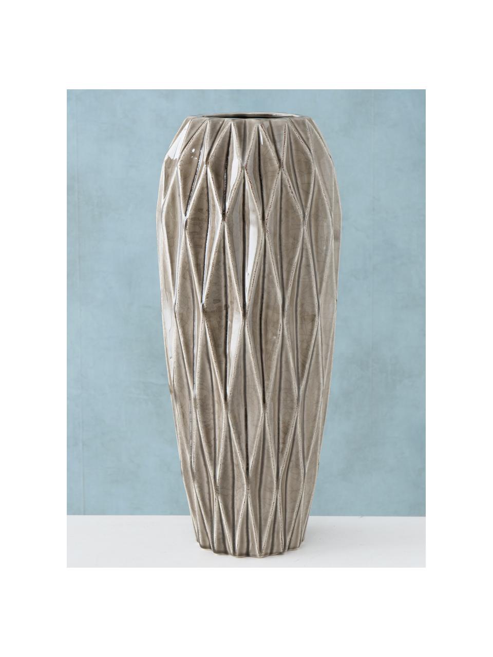 Ručne vyrobená podlahová váza z kameniny Tigan, Glazúrovaná kamenina, Sivá, Ø 20 x V 49 cm