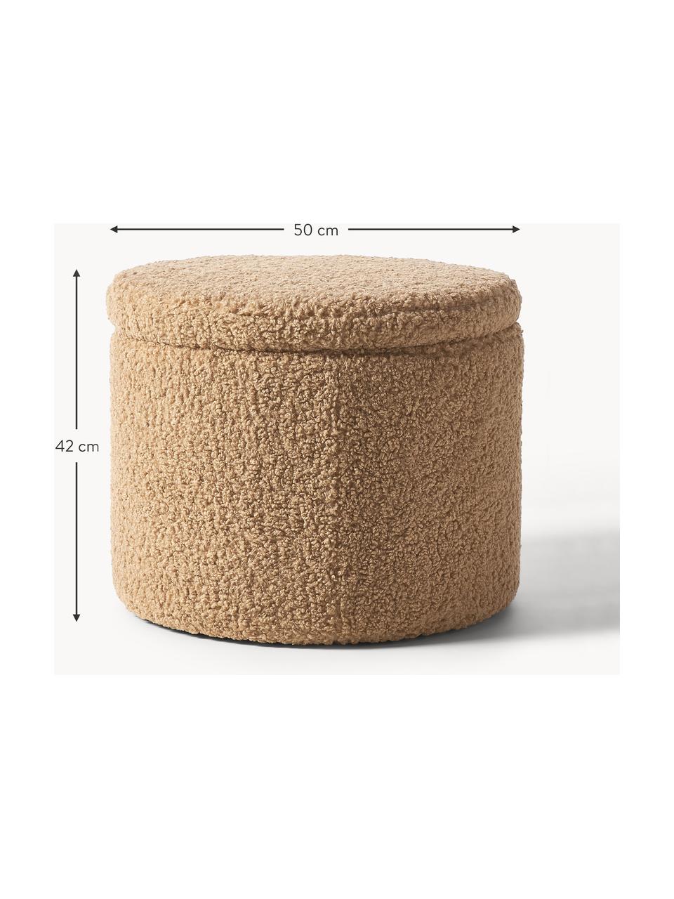 Teddy kruk Alida met opbergruimte, Bekleding: teddy (100 % polyester), Frame: multiplex, metaal, Teddy bruin, Ø 50 x H 42 cm