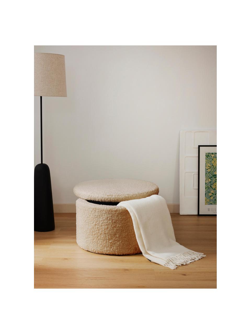 Pouf en tissu bouclé avec rangement Alida, Peluche brun clair, Ø 50 x haut. 42 cm