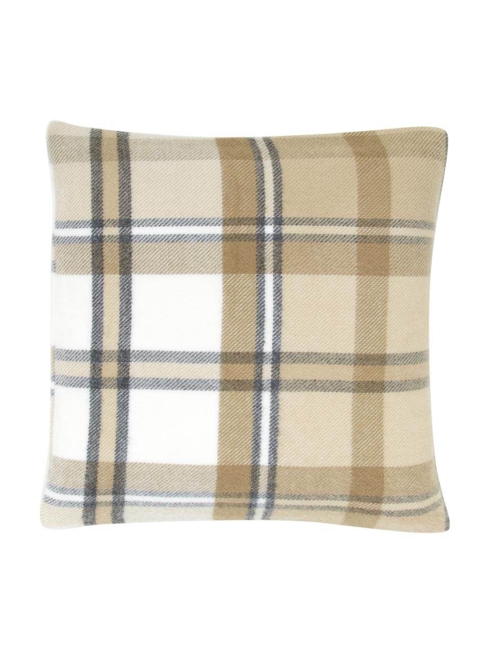 Geruite kussenhoes Neva, 100% polyacryl, Beige, wit, B 45 x L 45 cm
