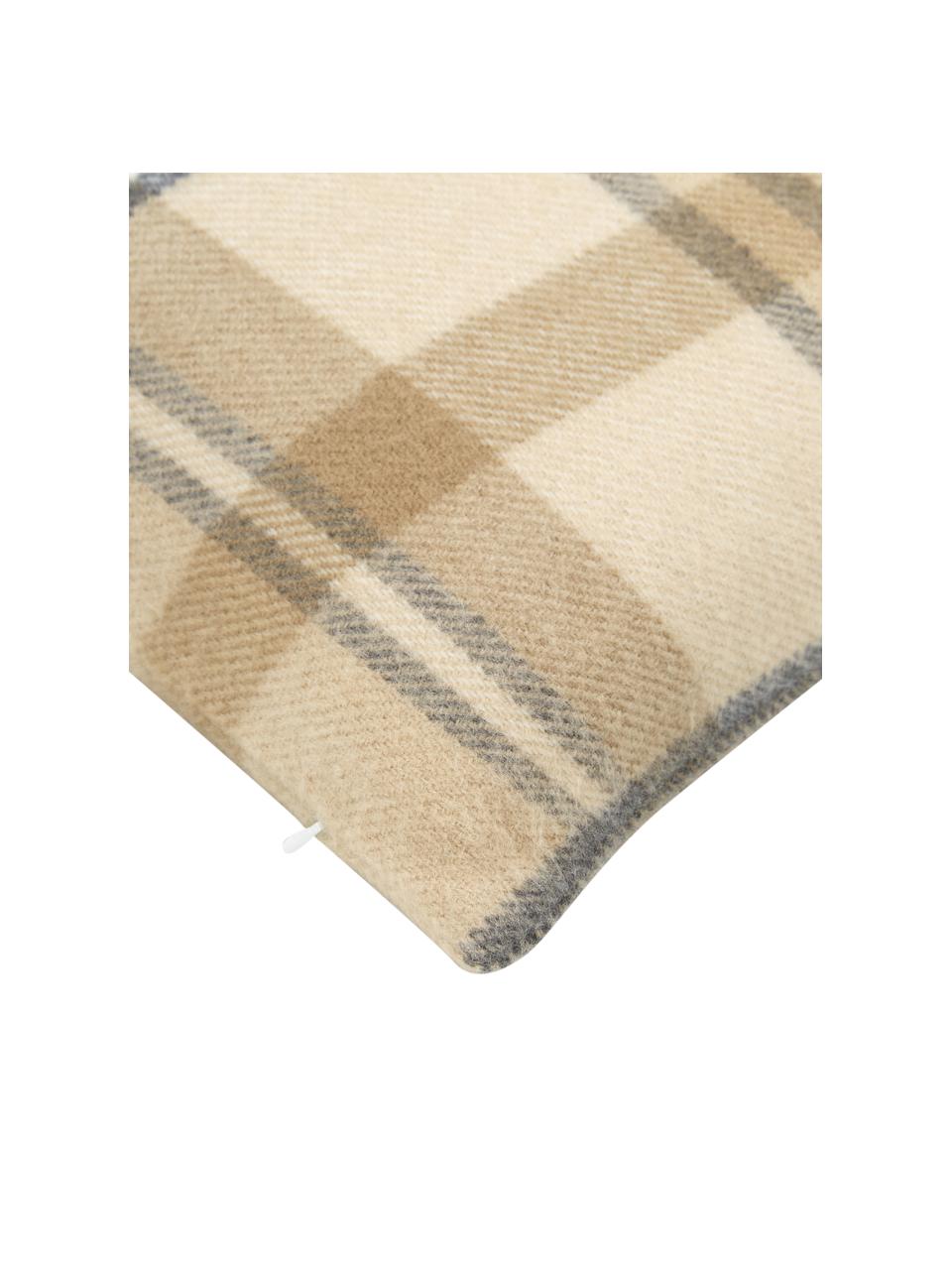 Geruite kussenhoes Neva, 100% polyacryl, Beige, wit, B 45 x L 45 cm