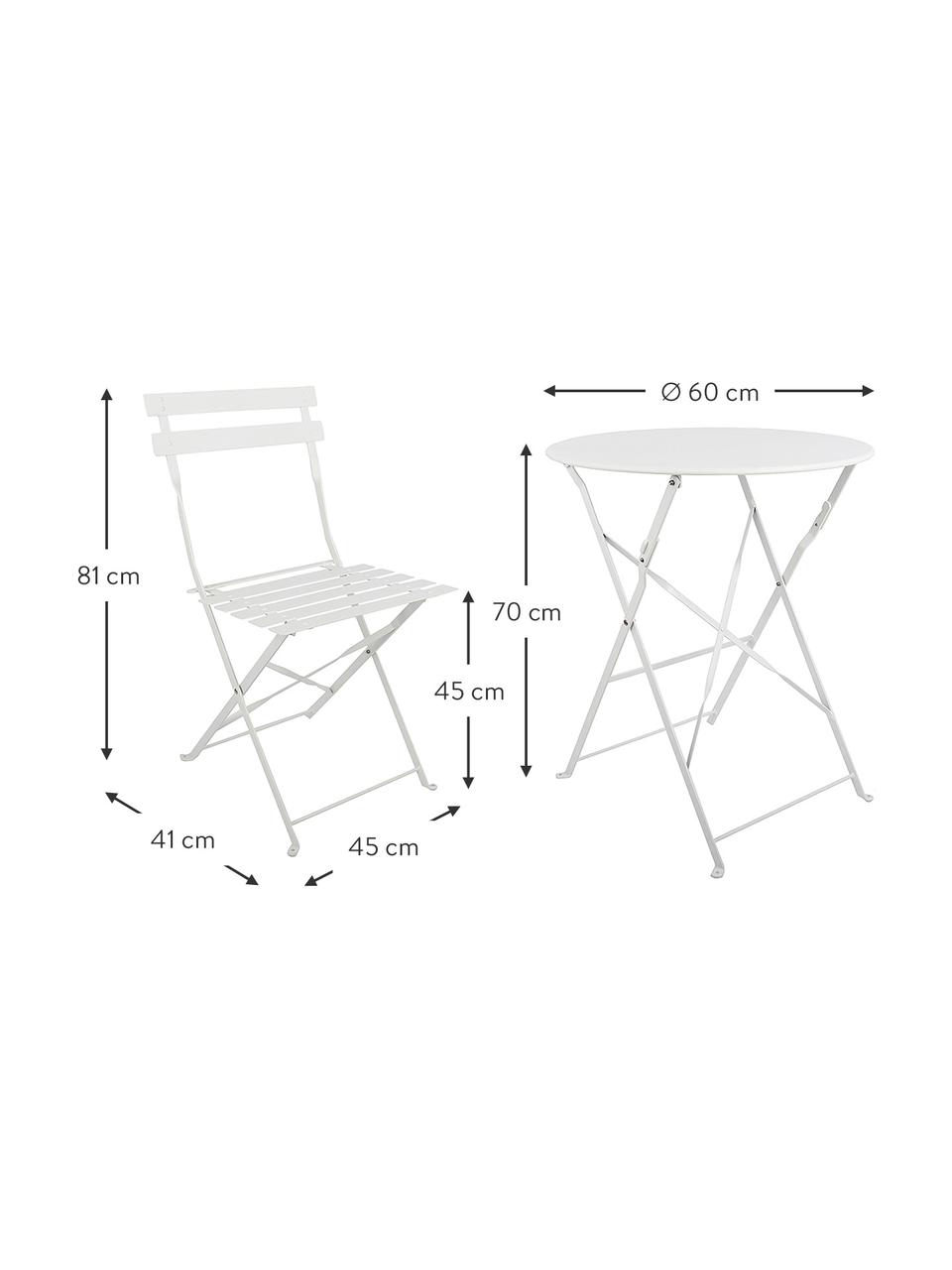 Set tavolo e sedie da balcone in metallo Chelsea 3 pz, Metallo verniciato a polvere, Bianco, Set in varie misure