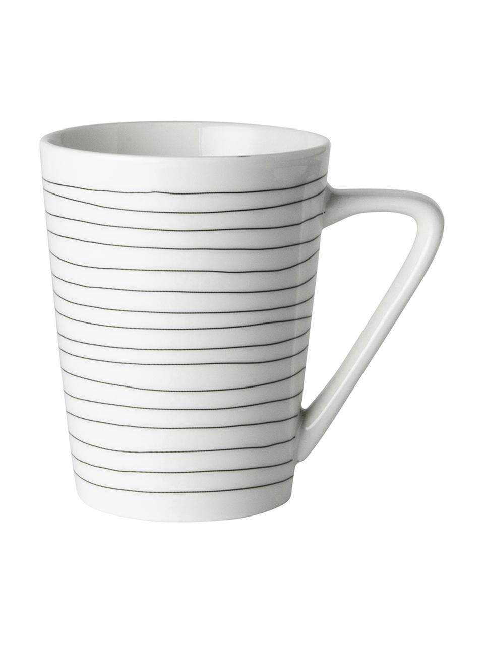 Teetassen Eris Loft mit Liniendekor, 4 Stück, Porzellan, Weiß, Schwarz, Ø 8 x H 10 cm