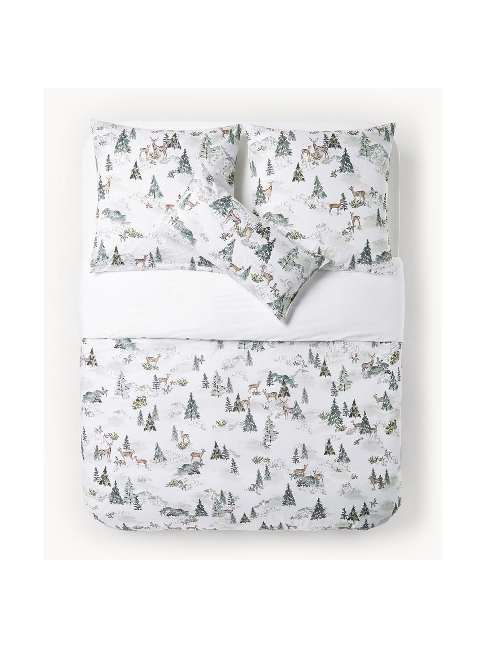 Housse de couette design en percale Forest, Blanc, tons verts, larg. 200 x long. 200 cm