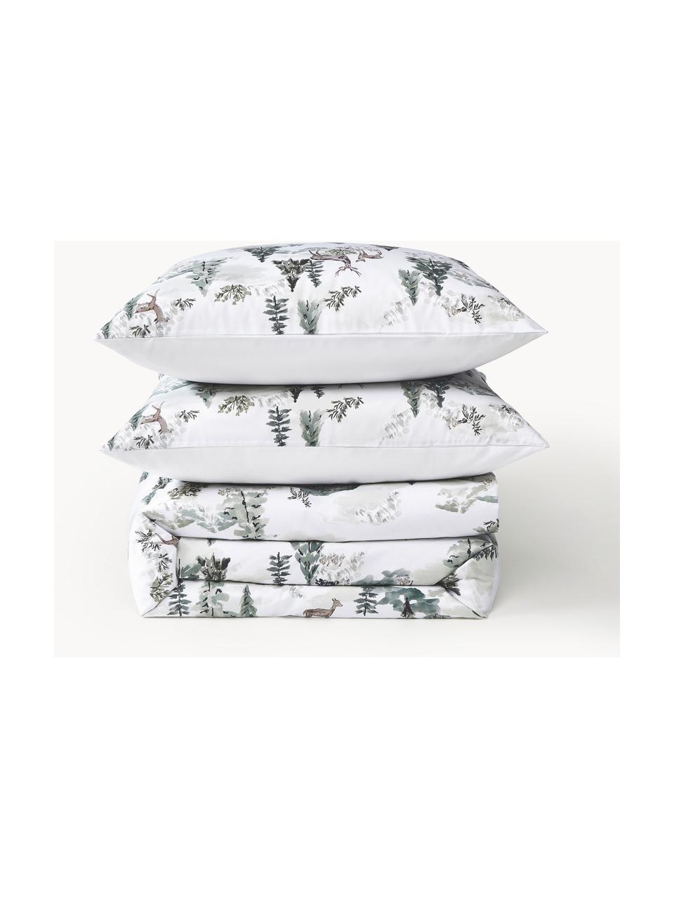 Housse de couette design en percale Forest, Blanc, tons verts, larg. 200 x long. 200 cm