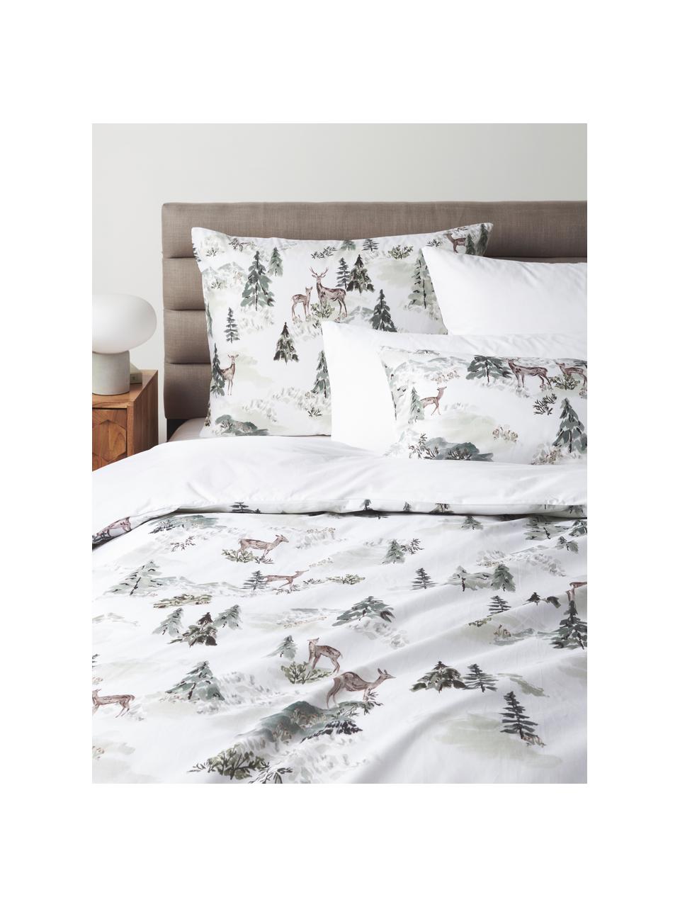 Housse de couette design en percale Forest, Blanc, tons verts, larg. 200 x long. 200 cm