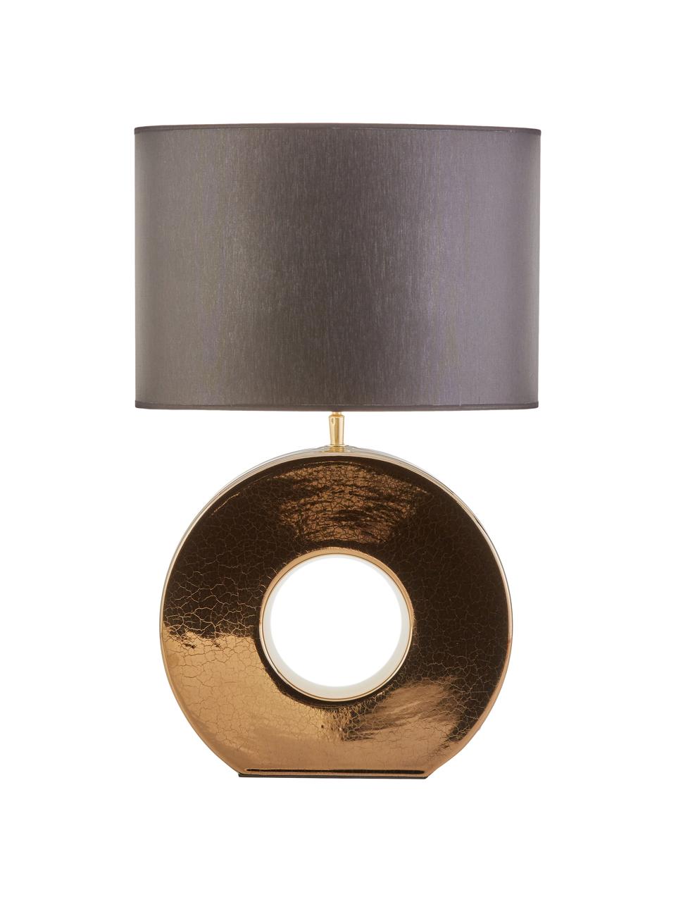 Grosse Keramik-Tischlampe Aron, Lampenschirm: Polyester, Goldfarben, Schwarz, 35 x 56 cm