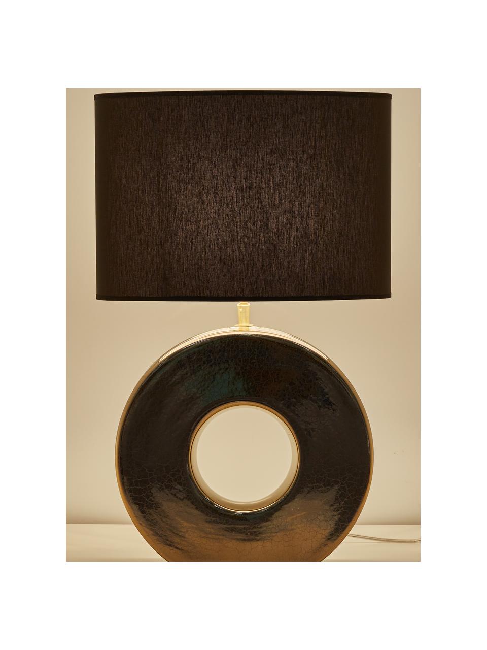 Grosse Keramik-Tischlampe Aron, Lampenschirm: Polyester, Goldfarben, Schwarz, 35 x 56 cm