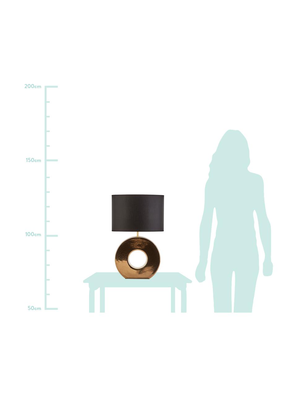 Lampada da tavolo in ceramica Aron, Paralume: poliestere, Base della lampada: ceramica, Dorato, nero, Larg. 35 x Alt. 56 cm