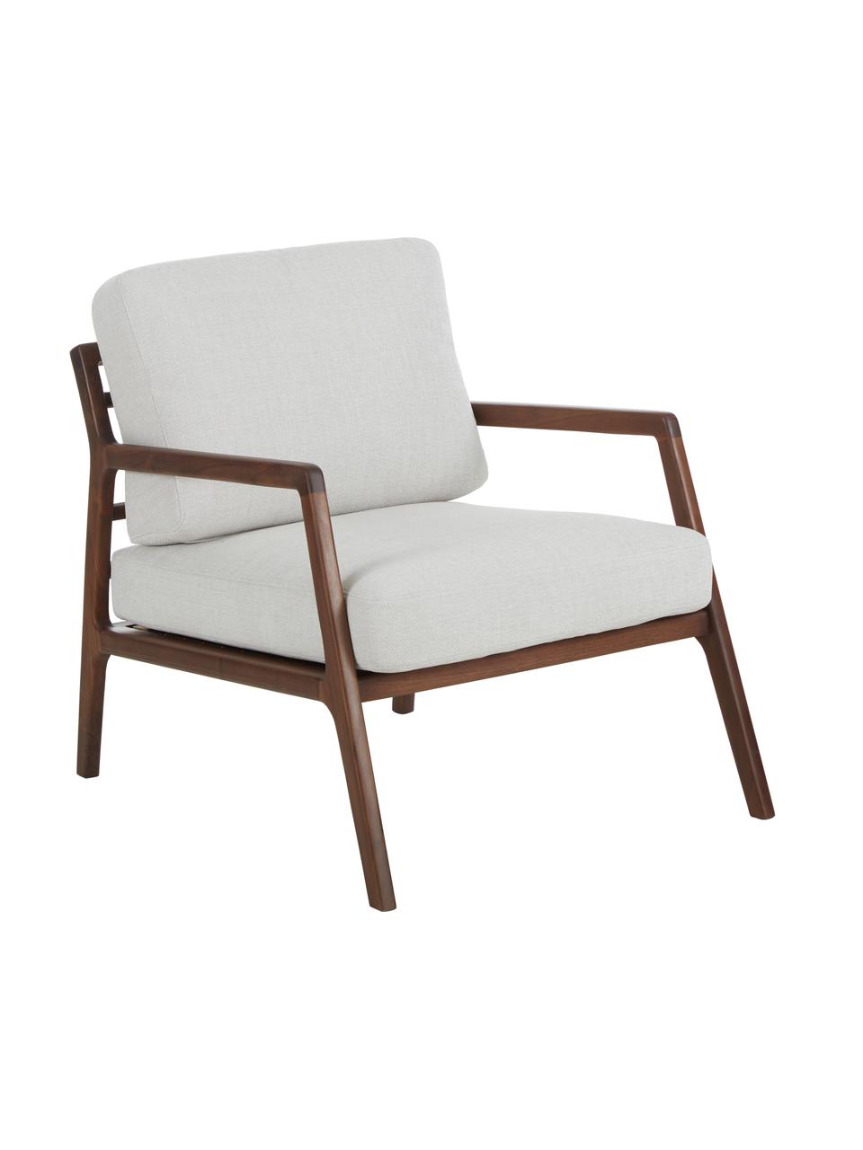 Fauteuil Becky van walnoothout, Bekleding: polyester, Frame: massief walnoothout, Geweven stof beige, walnoothoutkleurig, B 73 x D 90 cm