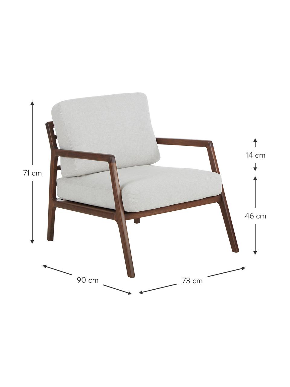 Fauteuil lounge en bois Becky, Tissu beige, bois de noyer, larg. 73 x prof. 90 cm