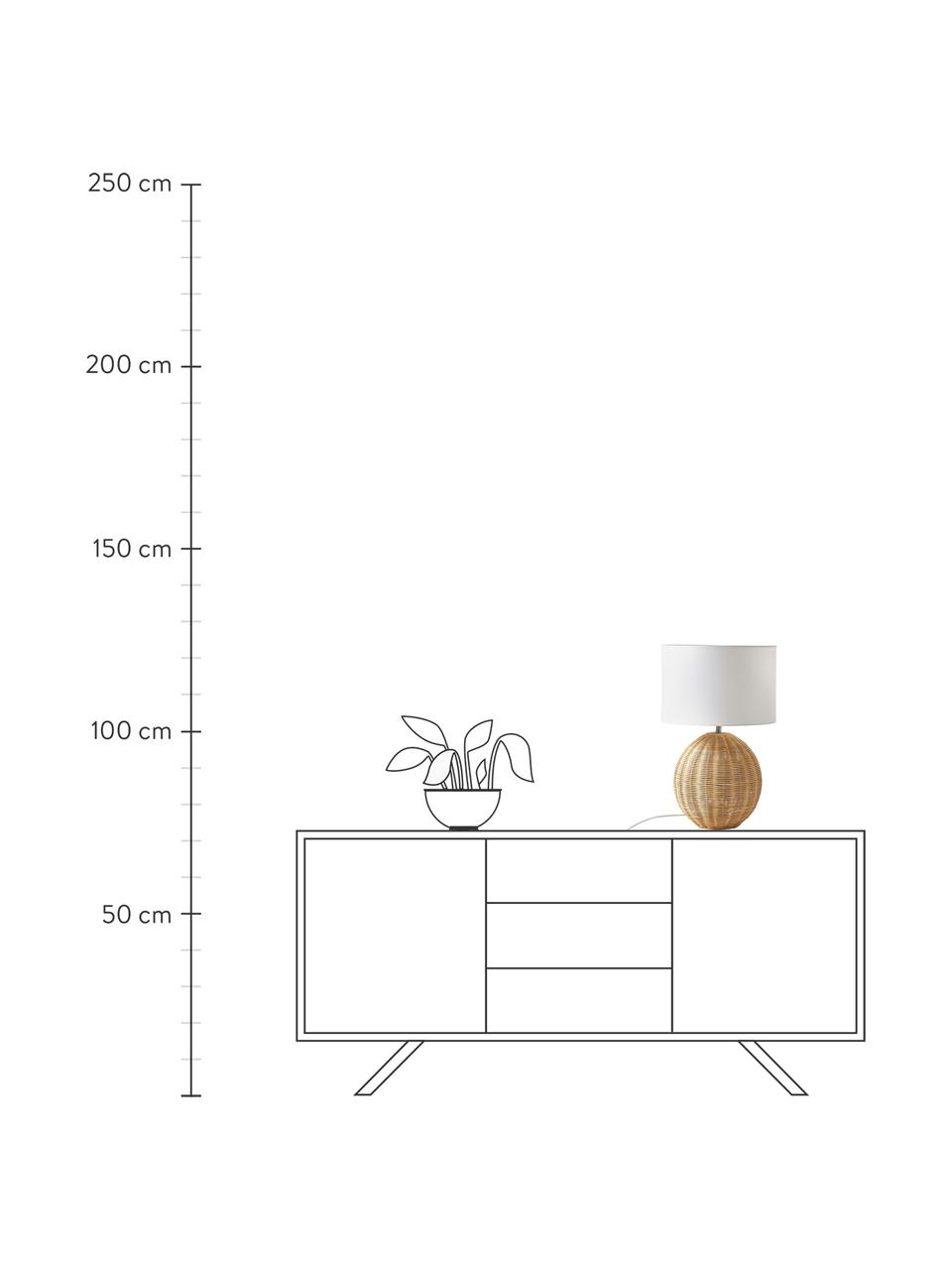 Große Tischlampe Magnus mit Rattanfuß, Lampenschirm: Textil (100 % Polyester), Lampenfuß: 100 % Rattan, Weiß, Rattan, Ø 32 x H 51 cm