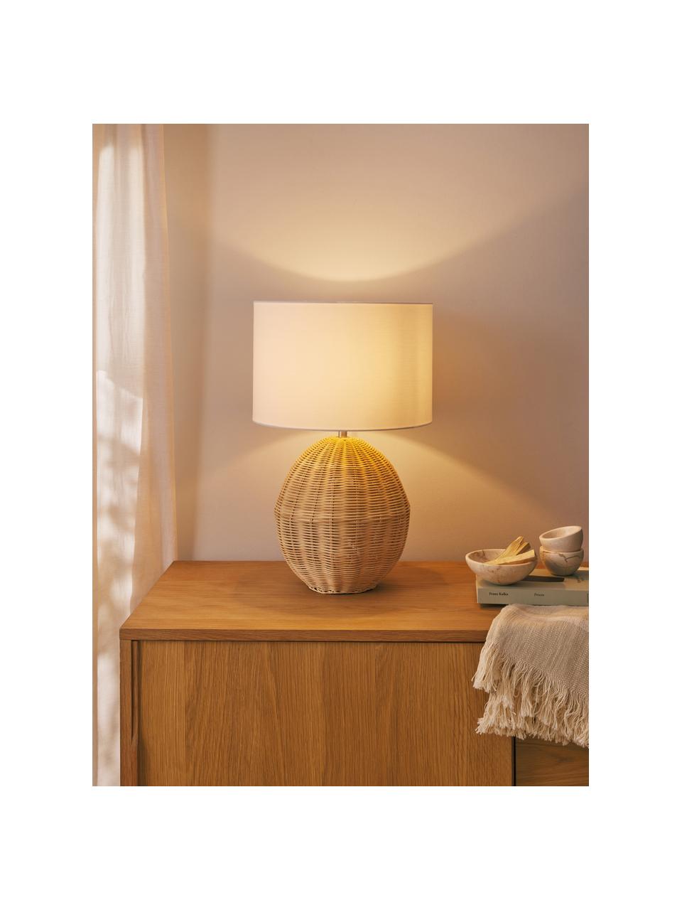 Lampa stołowa z podstawą z rattanu Magnus, Biały, jasny brązowy, Ø 32 x W 51 cm