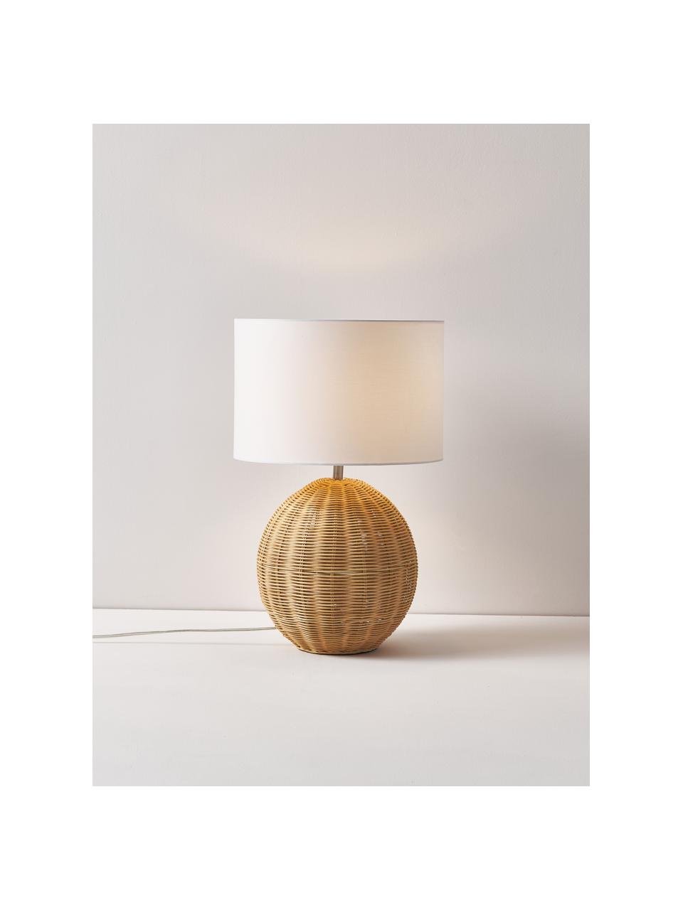 Grande lampe à poser avec pied en rotin Magnus, Blanc, brun clair, Ø 32 x haut. 51 cm