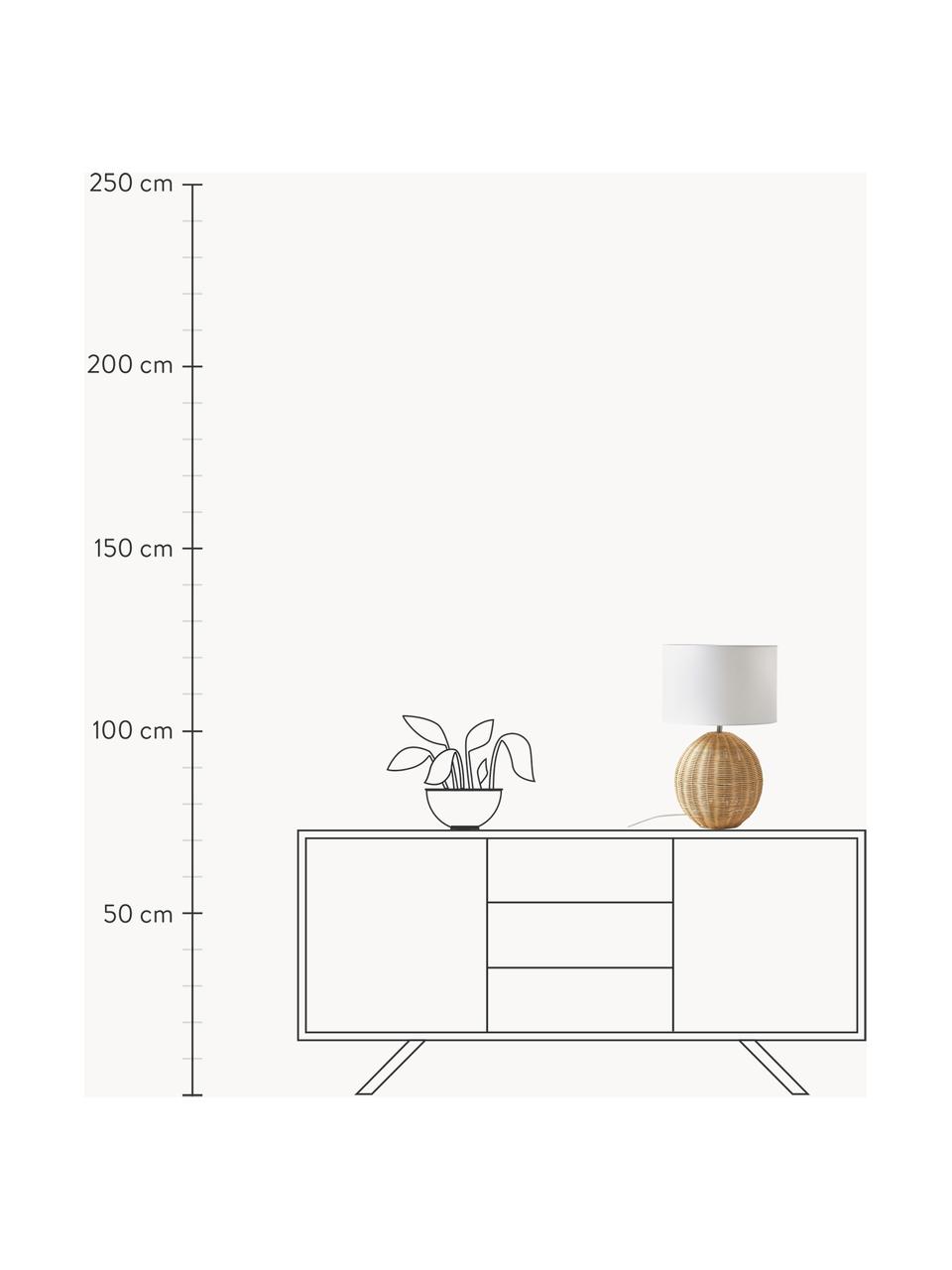 Lampada da tavolo grande con base in rattan Magnus, Paralume: tessuto (100 % poliestere, Base della lampada: 100 % rattan, Bianco, marrone chiaro, Ø 32 x Alt. 51 cm