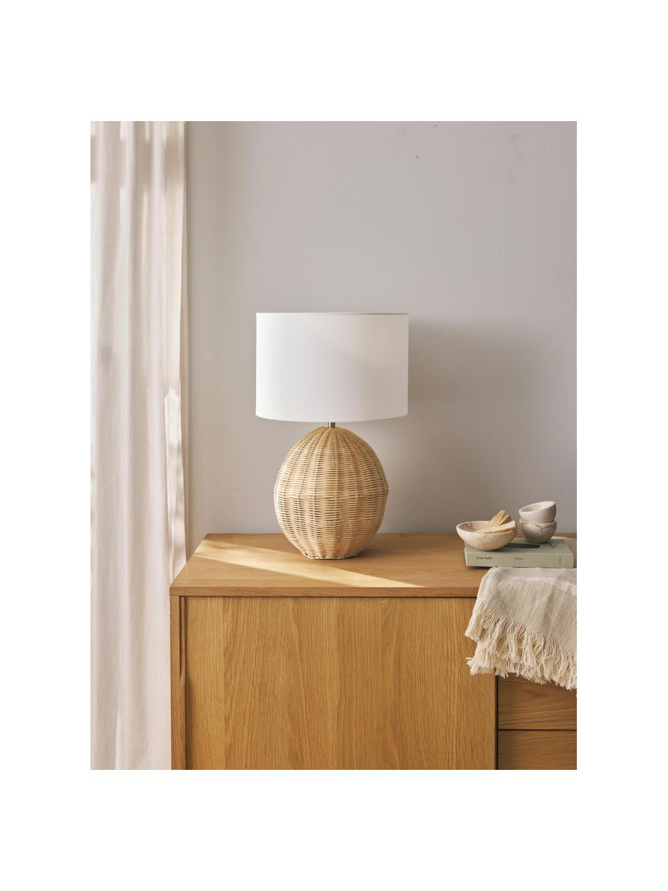 Lampada da tavolo grande con base in rattan Magnus, Paralume: tessuto (100 % poliestere, Base della lampada: 100 % rattan, Bianco, marrone chiaro, Ø 32 x Alt. 51 cm