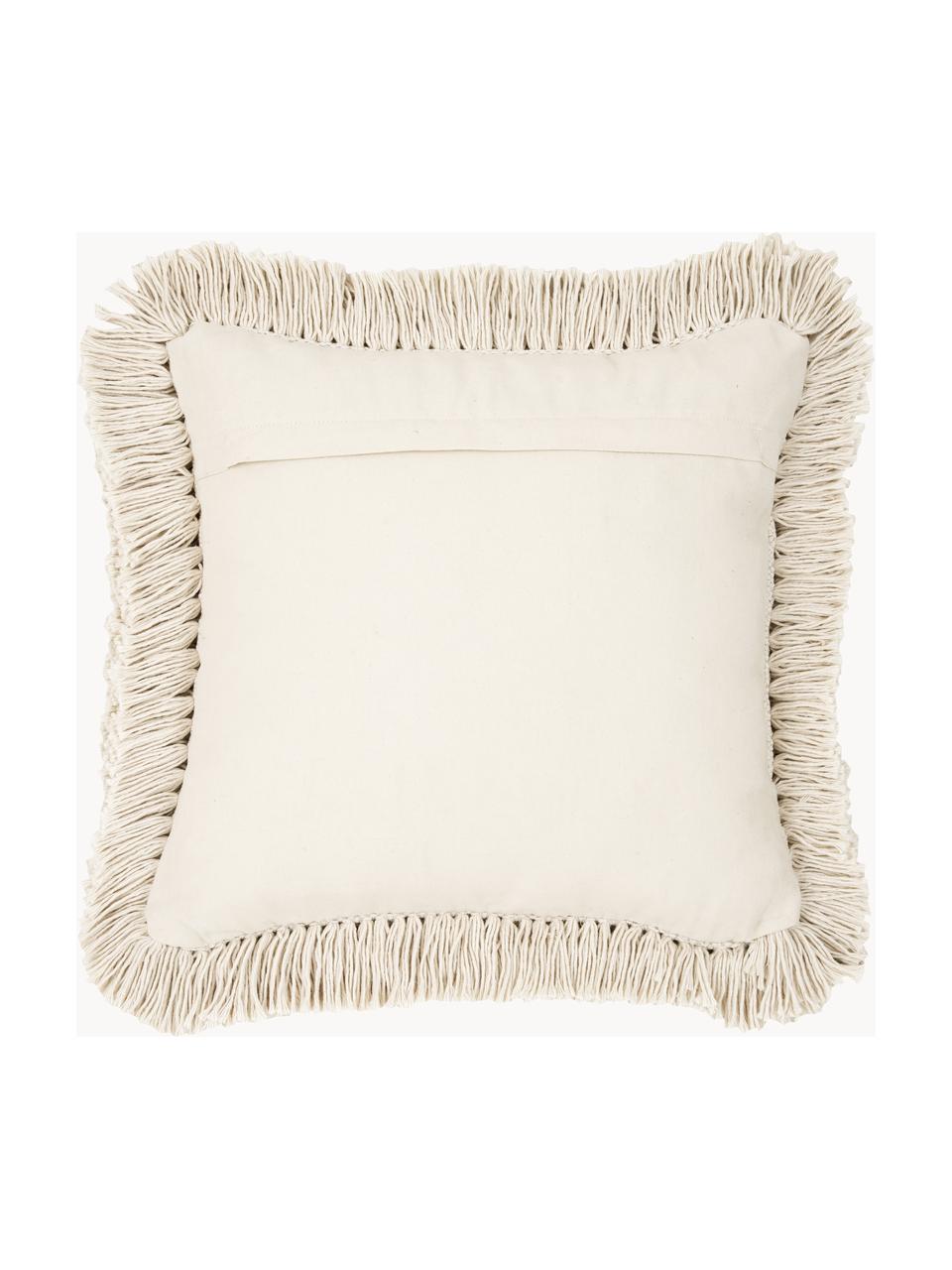 Housse de coussin 45x45 bohème Kaheka, 100 % coton, Beige clair, larg. 45 x long. 45 cm